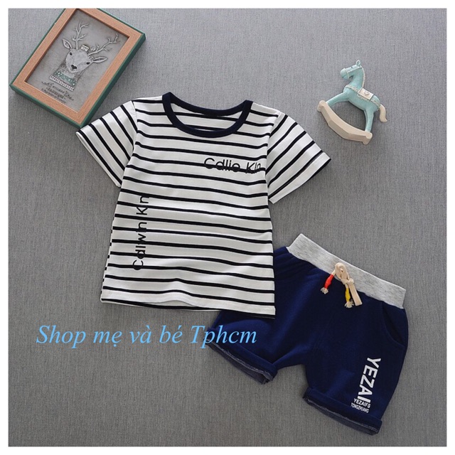 Set áo thun thể thao phối quần thun giả jean thể thao năng động cute cho bé trai