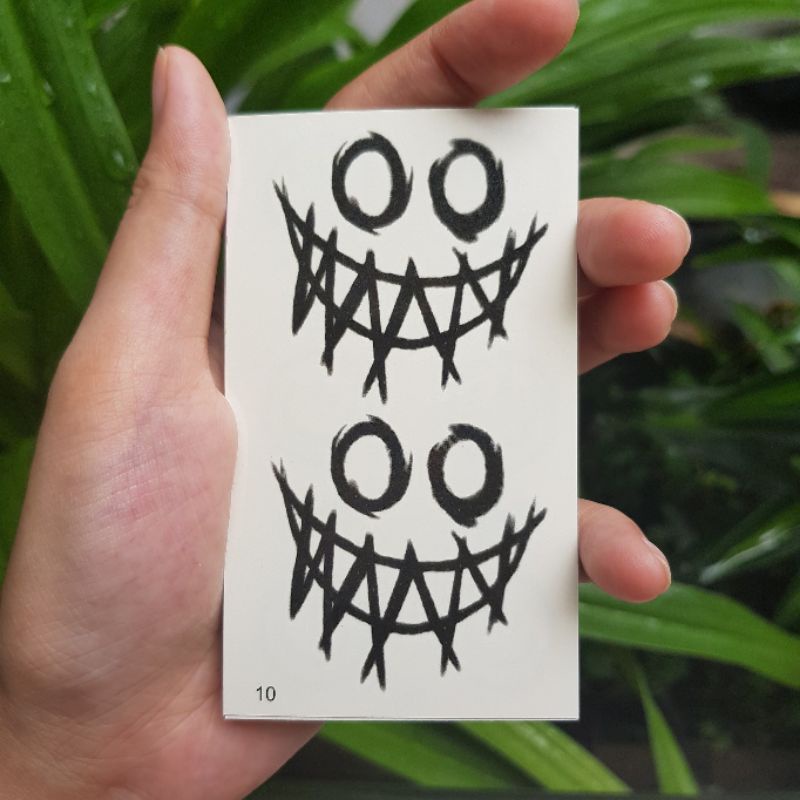 Hình xăm gương mặt o o style rùng rợn. Tatoo sticker tạm thời size &lt; 10x6cm