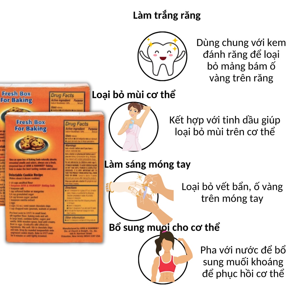 Bột Baking Soda Arm &amp; Hammer đa năng làm trắng răng khử mùi B01