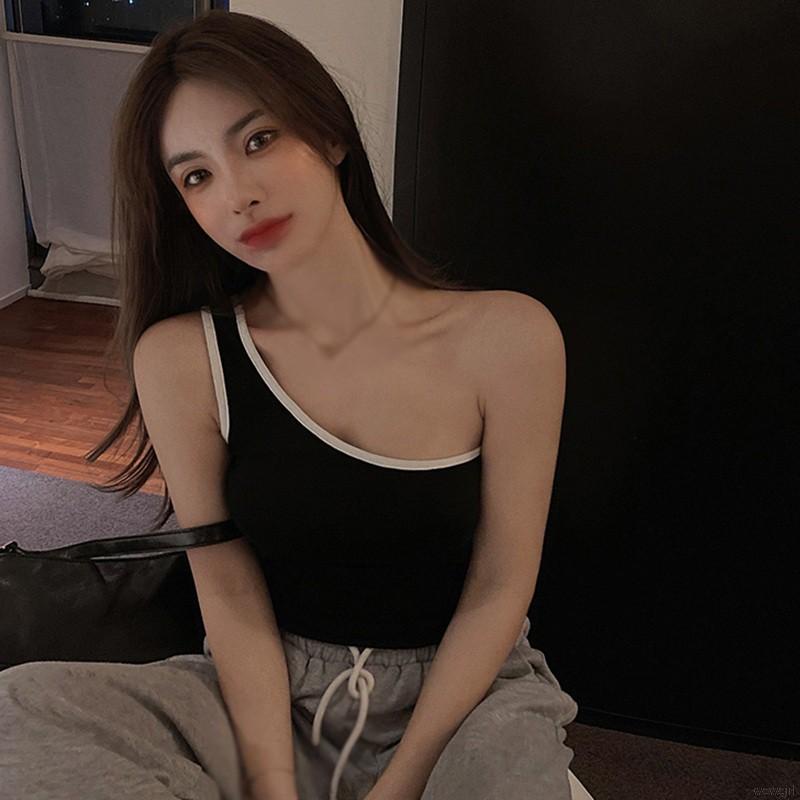 Áo Ống Một Bên Vai Màu Sắc Tương Phản Phong Cách Hàn Quốc Thời Trang Cho Nữ | BigBuy360 - bigbuy360.vn