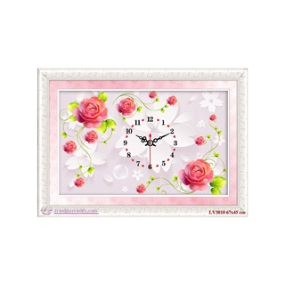 TRANH THÊU CHỮ THẬP - TRANH GẮN ĐÁ ĐỒNG HỒ HOA HỒNG NHUNG LV3010(67X45CM), LV011(80X53CM)