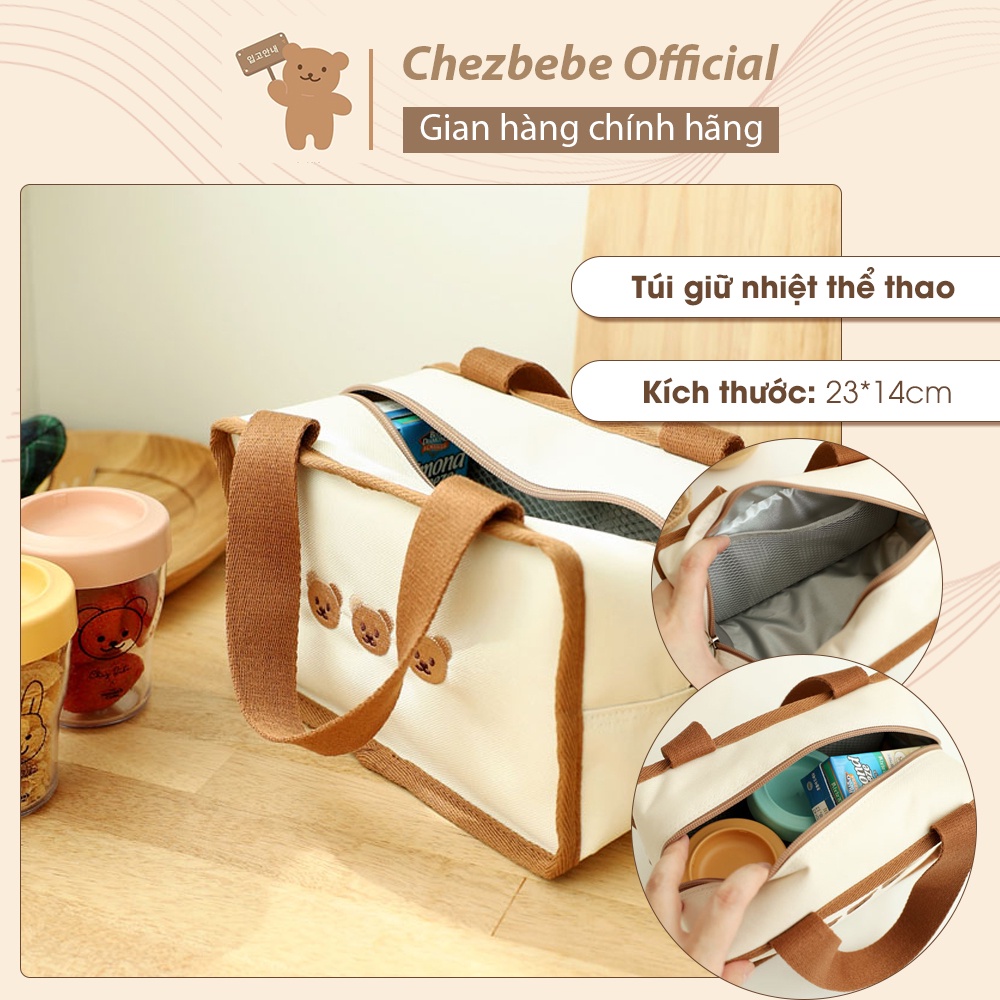 Túi giữ nhiệt thể thao thêu Chezbebe thêu gấu, thỏ, hổ - Kích thước 23*14*12cm