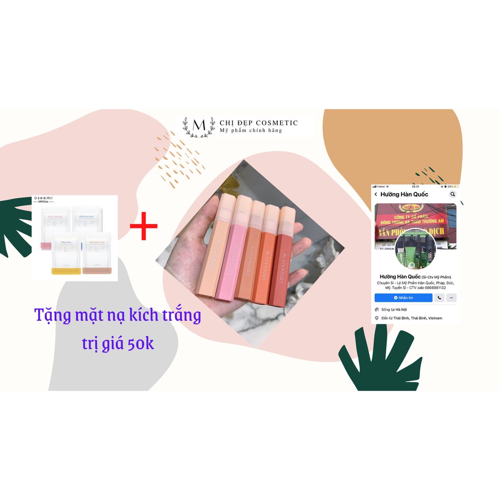 (Bán sỉ) Son kem lì BlackRouge  A12 - A26 - A37 - Half N Half Tangle Glow 03 - Hv04 - Hv05