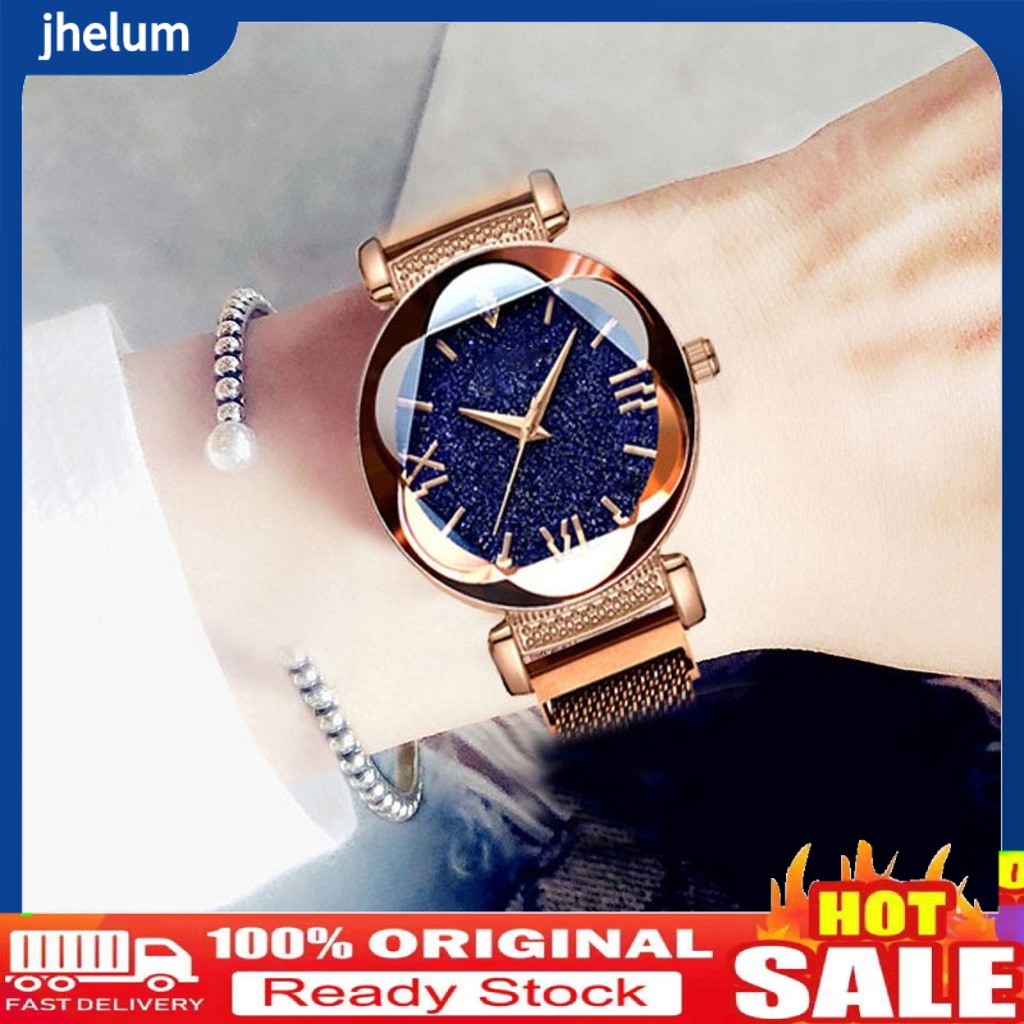 Đồng Hồ Đeo Tay Máy Quartz Mặt Tròn Từ Tính Dây Đeo Kim Loại Cho Nữ