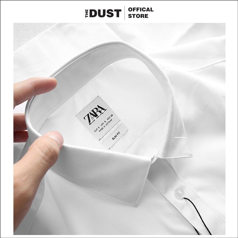 Áo sơ mi nam ngắn tay trơn cổ bẻ basic Zra The Dust, Sơ mi nam công sở form slimfit vải cotton lụa