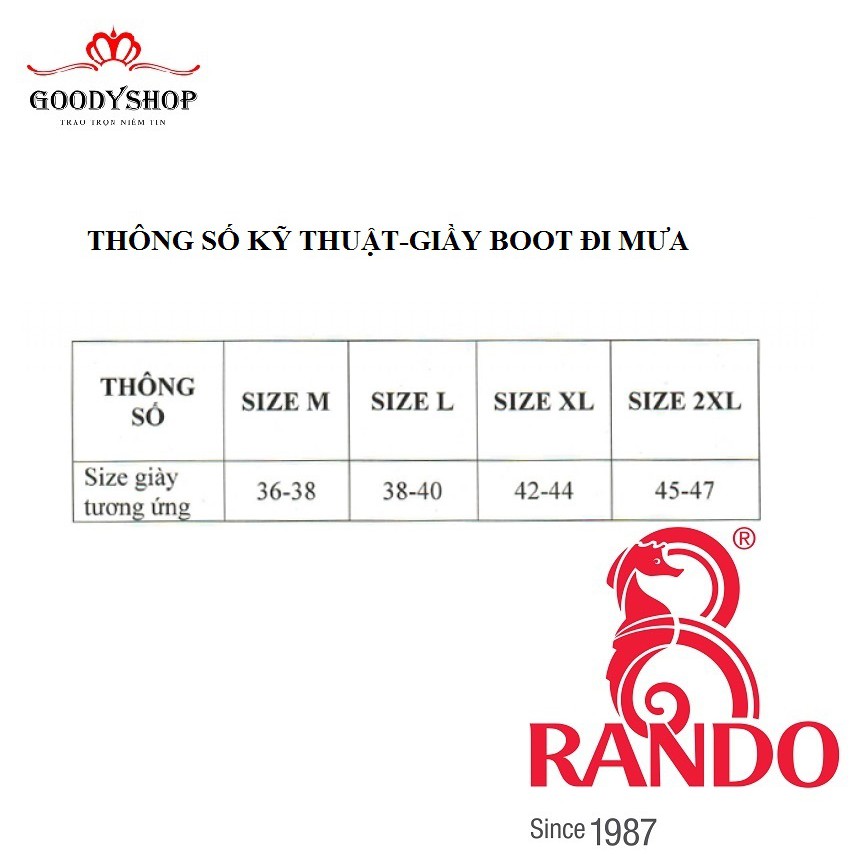 Giày Boots Đi Mưa Rando OBPS-04 Đen,che chở người thân yêu của bạn. Goodyshop