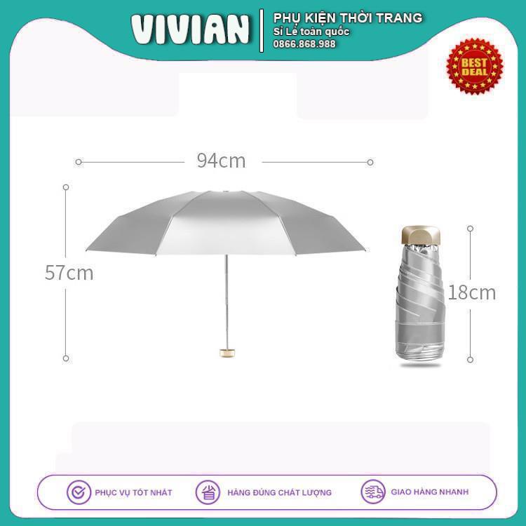 Ô Che Nắng SIÊU NHỎ GỌN 18cm Dù chống nắng, che mưa và nắng ô gấp vinyl sử dụng kép, công nghệ Titan