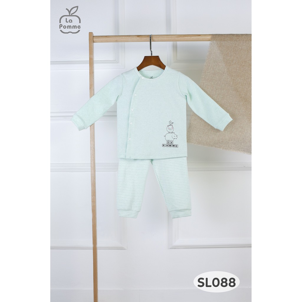 SL088 Bộ quần áo dài tay cài chéo những người bạn màu xanh La Pomme chất liệu cotton mềm mại ấp áp