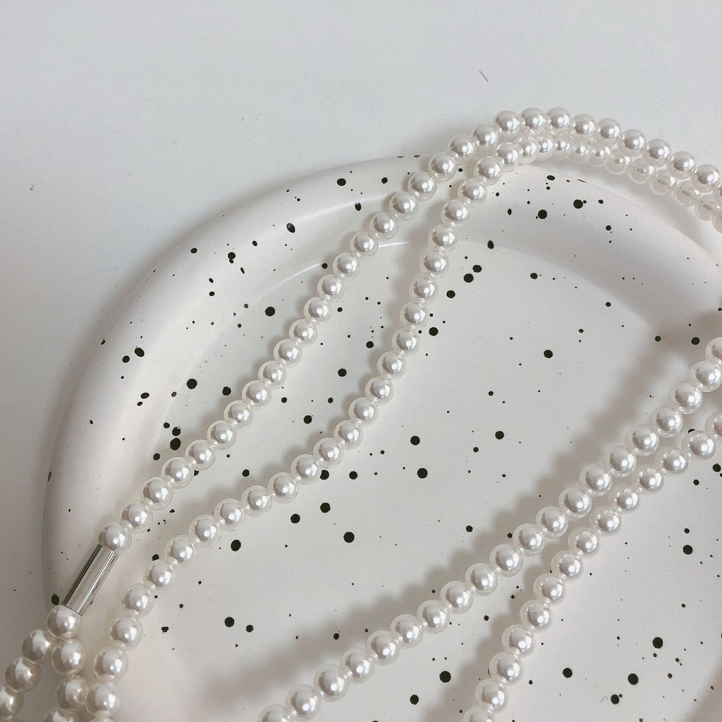 Chuỗi dây bằng kim loại dày và hạt ngọc trai giả mặt hình trái tim thời trang kiểu pháp cho nữ