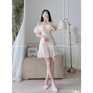 Váy trễ vai chiết eo 2 lớp xinh xắn