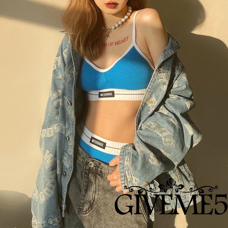 Set Áo Cổ Chữ V Hở Lưng + Quần Lót In Chữ Màu Sắc Gợi Cảm Cho Nữ