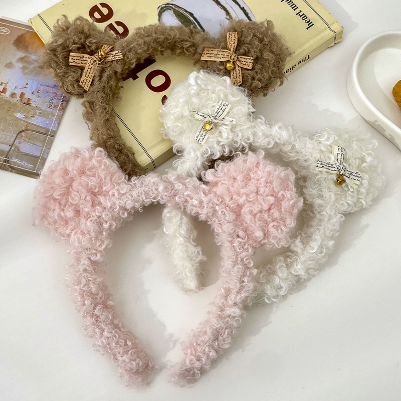 Băng Đô Cài Tóc Vải Nhung Hình Tai Gấu Dễ Thương