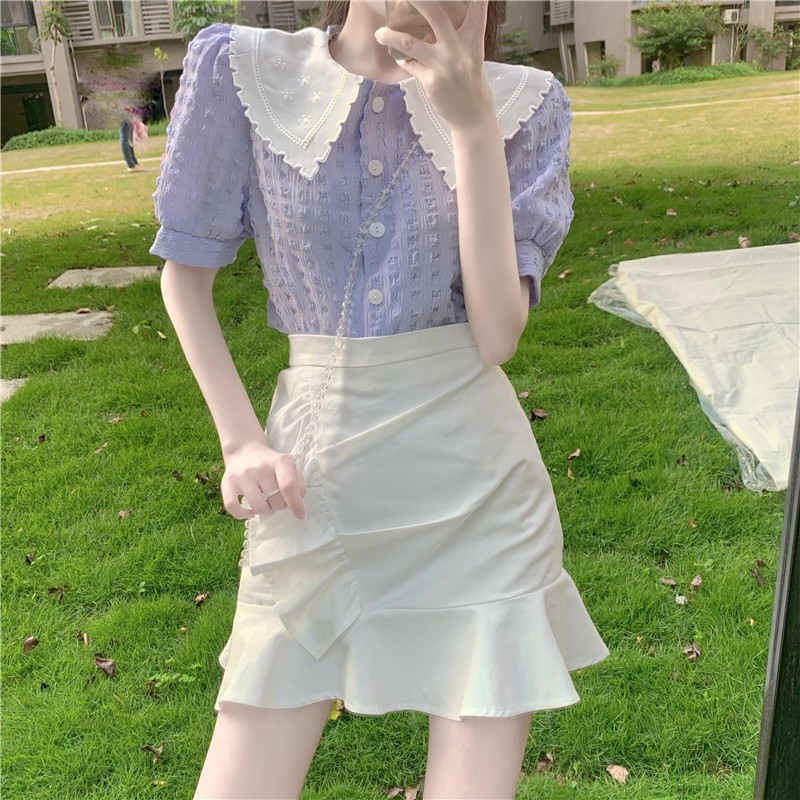 Áo Sơ Mi Cổ Búp Bê Tay Phồng In Họa Tiết Hoa Phong Cách Retro Hợp Thời Trang | BigBuy360 - bigbuy360.vn
