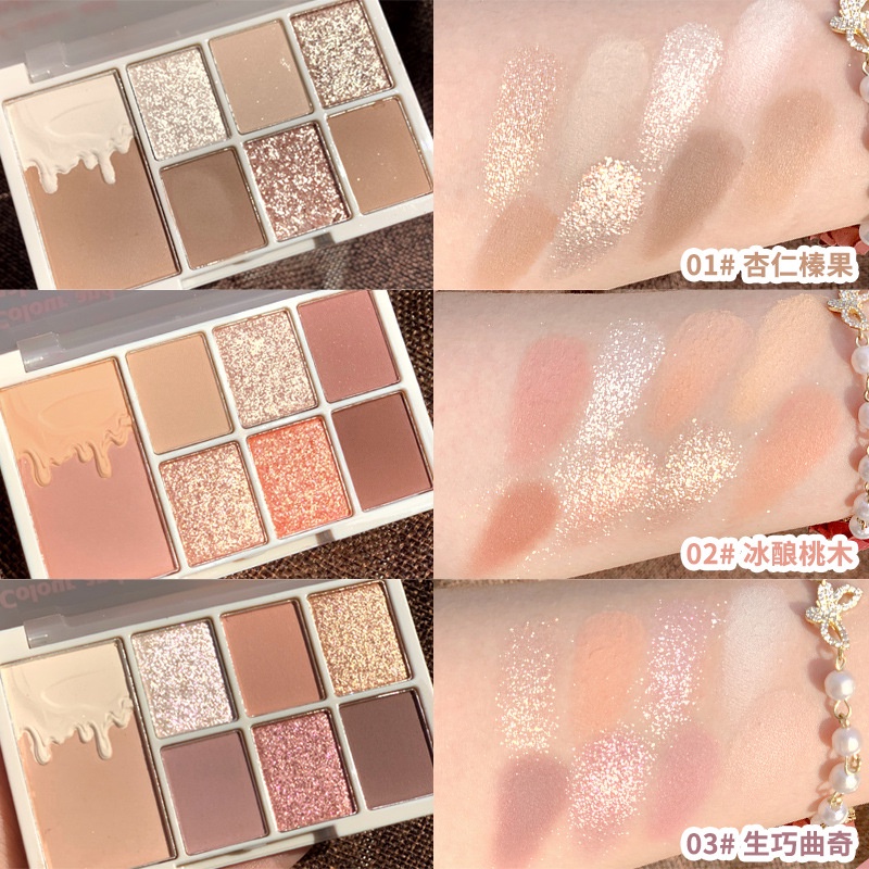 Bảng phấn mắt 7 màu XIXI kiêm bắt sáng phấn má tạo khối nhũ tông cam đất