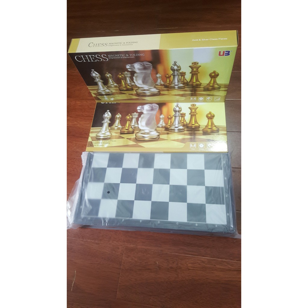 [ẢNH THẬT] - Bộ cờ vua nam châm cao cấp Ubon chuẩn quốc tế quân cờ màu vàng và bạc sang trọng