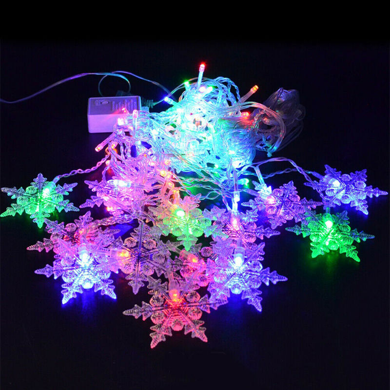Color Christmas LED Snowflake Fairy Line Curtain Window Light Outdoor Waterproof ROA
