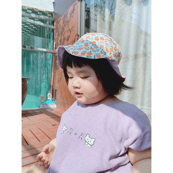 Mũ chống nắng hàn quốc cho bé 2 lớp cotton siêu thoáng mát Sambu, Nón vải cho bé gái 2 mặt hoa nhí đáng yêu