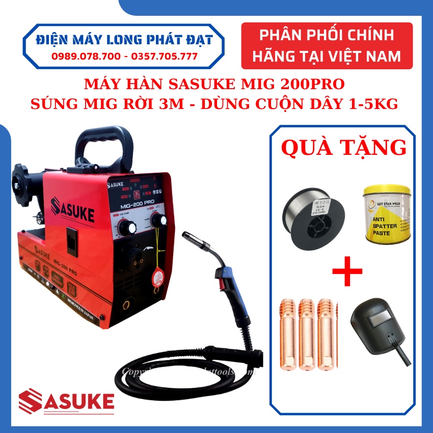 Máy Hàn Mig không dùng khí Sasuke 200Pro dây mig rời 3m tiện lợi sử dụng cuộn dây 5kg và 1kg chuyên dùng gia đình và thợ