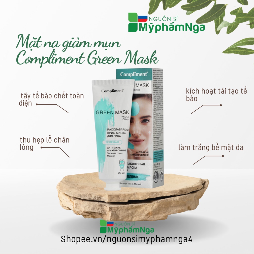 Mặt nạ giảm mụn Compliment Green Mask se khít chân lông, đều màu da