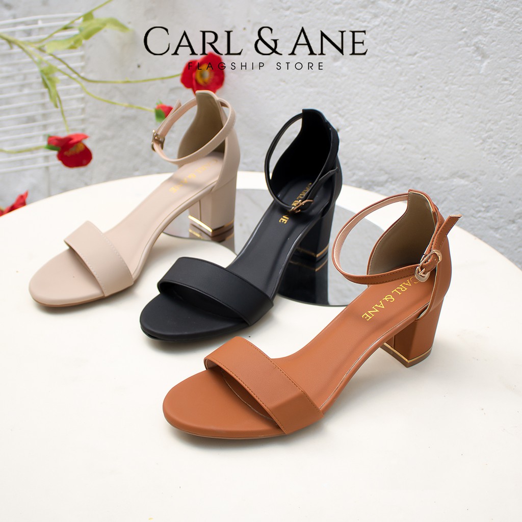 Giày sandal cao gót thời trang Erosska mũi hở bít gót phối quai ngang 7 cm màu đen CS008