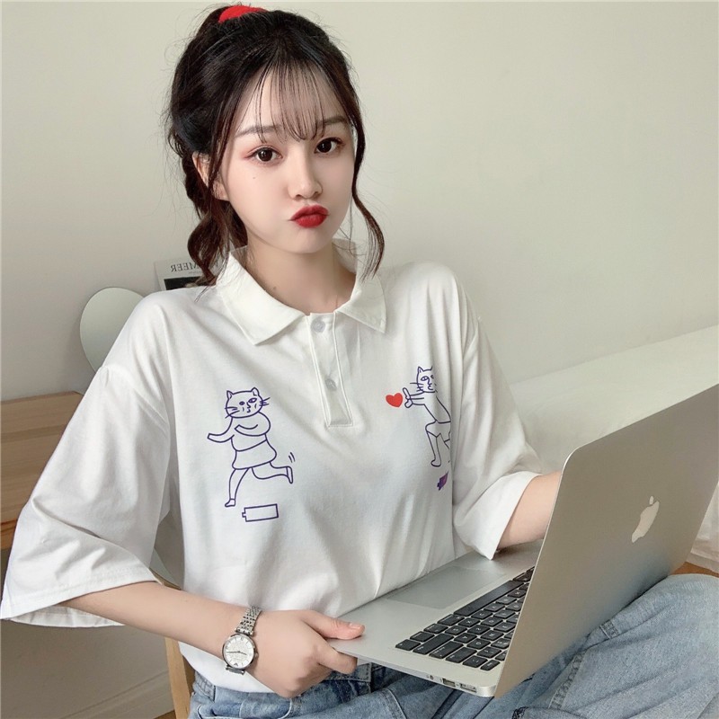 Áo Polo nữ ngắn tay phong cách Nhật Bản