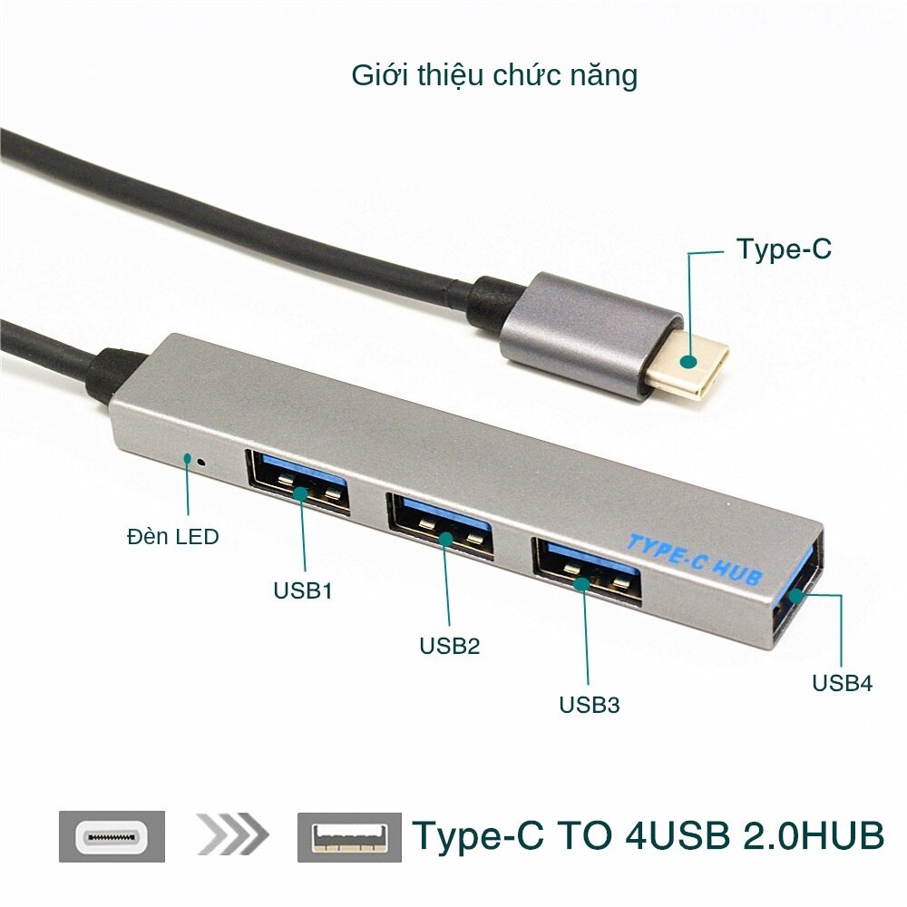 PM HUB USB Type c to 4 Port USB 3.0 - Cáp chuyển Type C ra 4 cổng USB