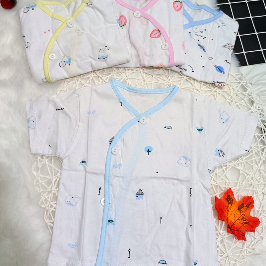 Áo sơ sinh cotton ngắn tay Loại đẹp khuy vẹo cho bé sơ sinh