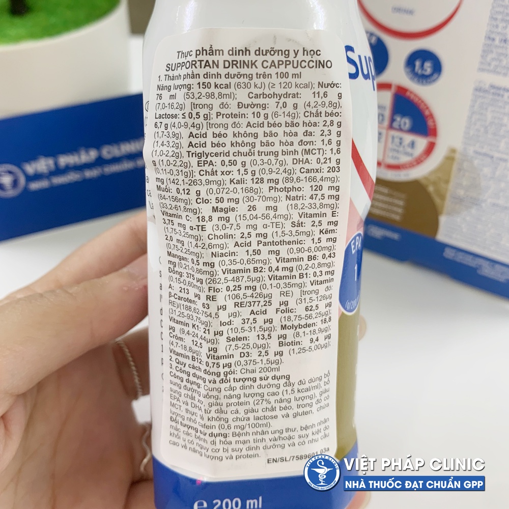 Sữa Supportan Drink Cappuchino cho người bệnh ung thư - Lốc 4 chai
