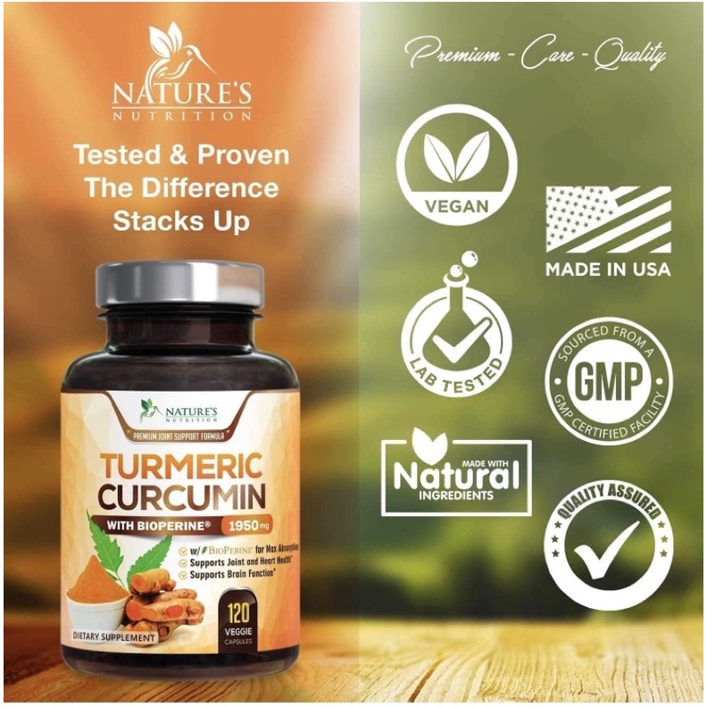 Nghệ nano liều cao Nature's Nutrition Turmeric Curcumin BioPerine 1950mg 120 viên USA