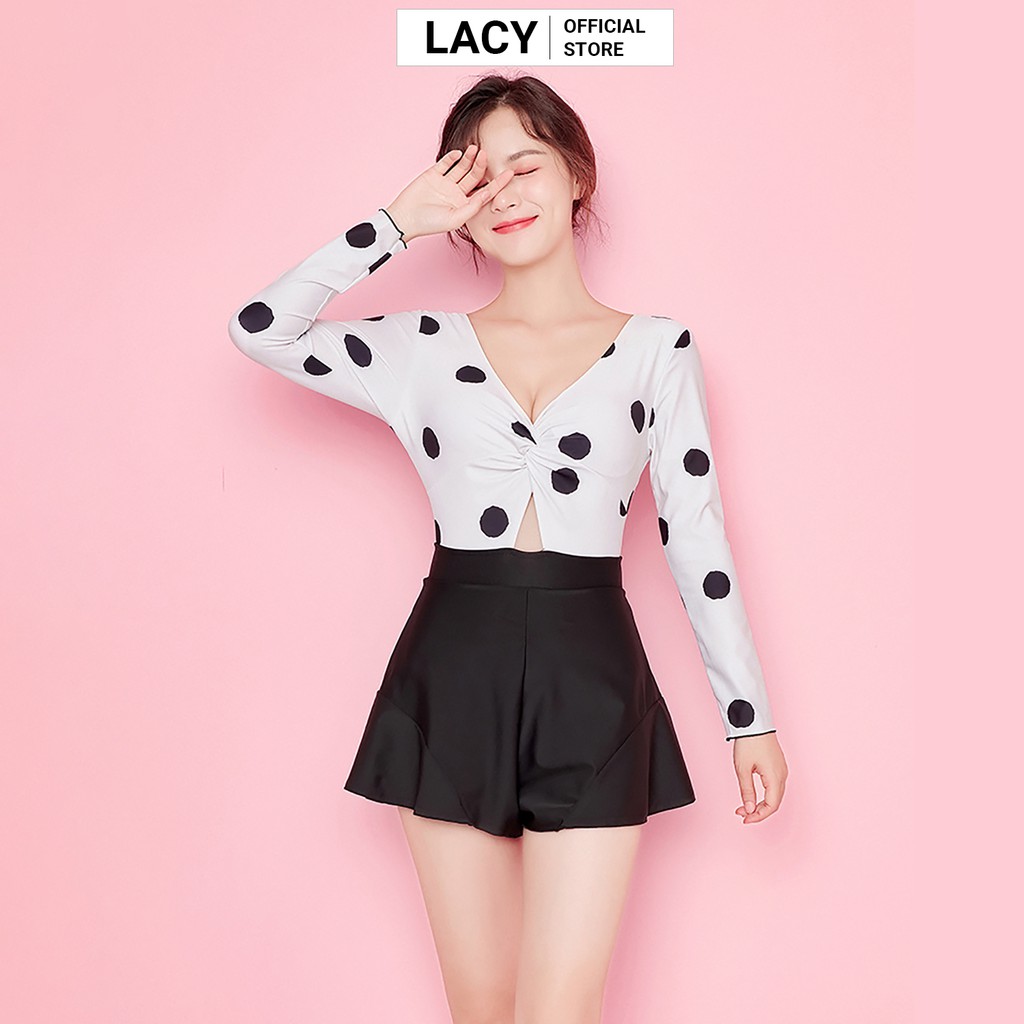 Bộ Đồ Bơi Nữ Tay Dài Quần Dáng Váy Áo Chấm Bi Trẻ Trung B131 LACY | BigBuy360 - bigbuy360.vn