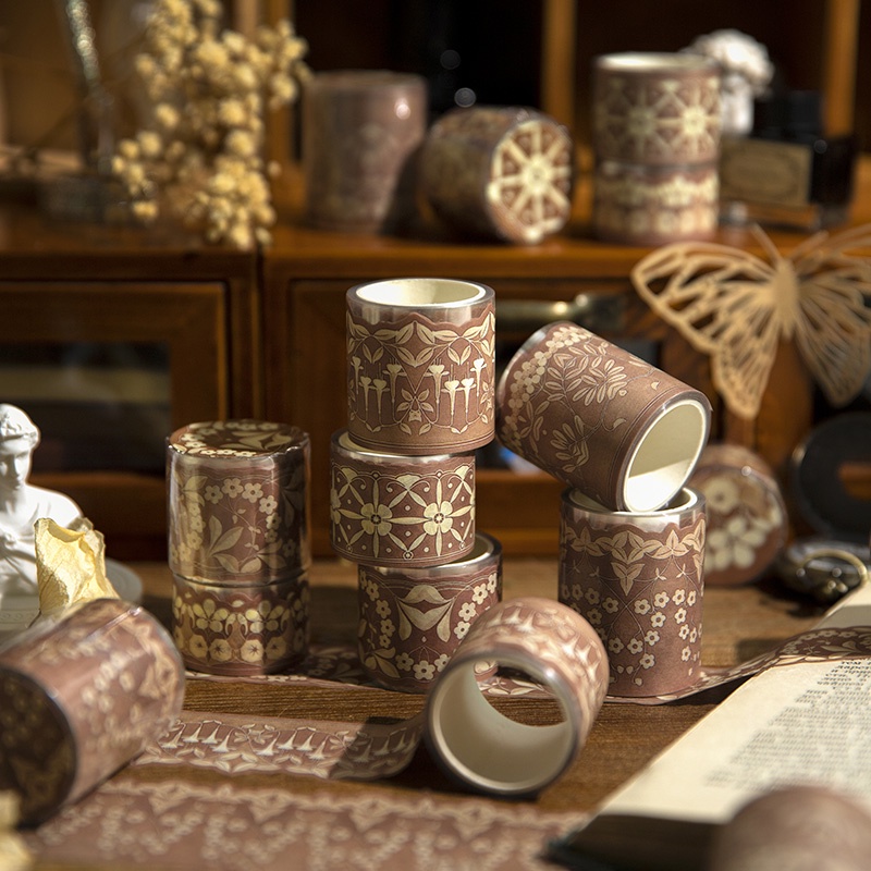 Cuộn Băng Keo Washi Họa Tiết Hoa Vintage Trang Trí Sổ Tay DIY