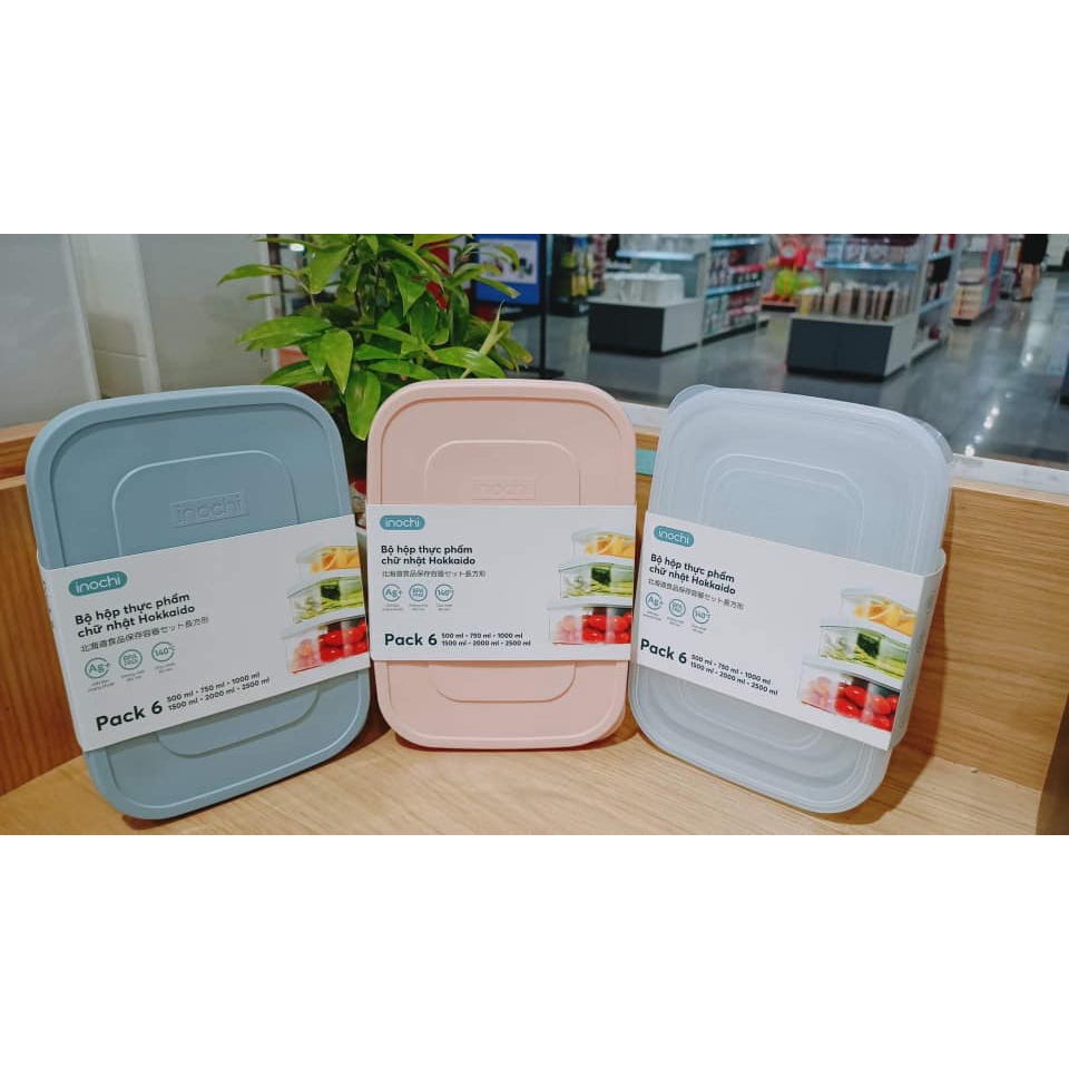 Bộ 6 hộp thực phẩm chữ nhật Hokkaido 500-750-1000-1500-2000-2500 inochi SX và TK theo phong cách tiêu chuẩn Nhật Bản