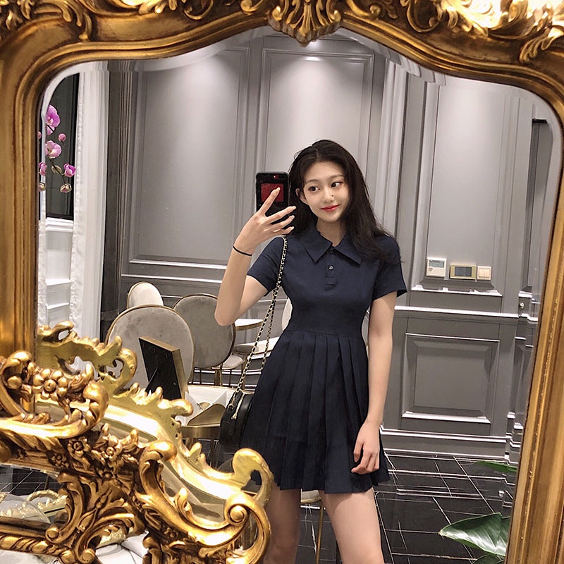 Đầm Xếp Ly Tay Ngắn Cổ Polo Phong Cách Hàn Quốc Đơn Giản Thời Trang Mùa Hè Mới 2022 Dành Cho Bạn Nữ