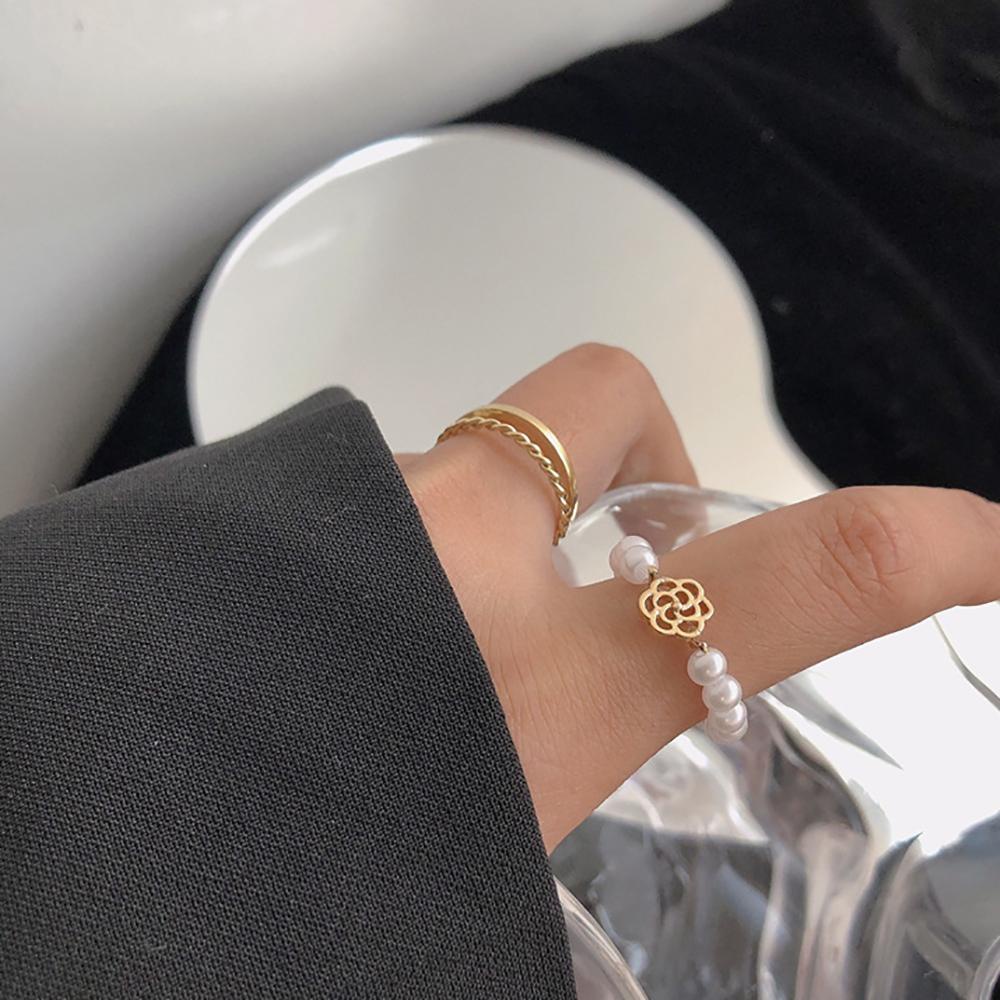 Nhẫn Hở Đính Hoa Trà Và Ngọc Trai Dễ Thương Thời Trang Cho Nữ