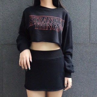 Áo Crop Top Dài Tay In Chữ