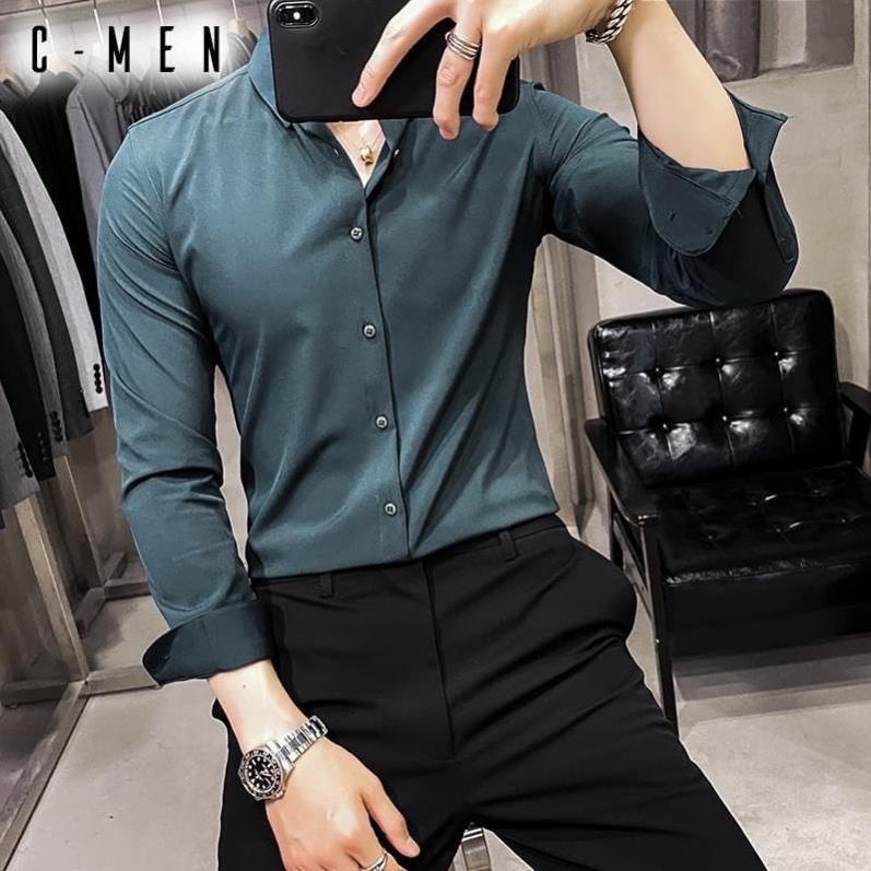 SALE Áo sơ mi nam dài tay Gavin cổ bẻ, áo sơ mi trắng vải lụa nến không nhăn không xù