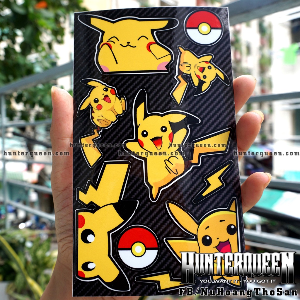 Sticker cute hình dán chó mèo Pikachu dễ thương. Dán điện thoại, laptop, tủ, nón bảo hiểm. Chống nước