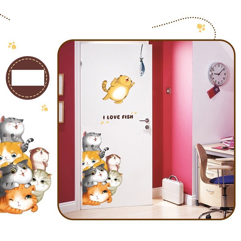 Tranh decal trang trí tủ lạnh dán tường NHỮNG CHÚ MÈO YÊU CÁ siêu yêu - Decal dán chi tiết rời