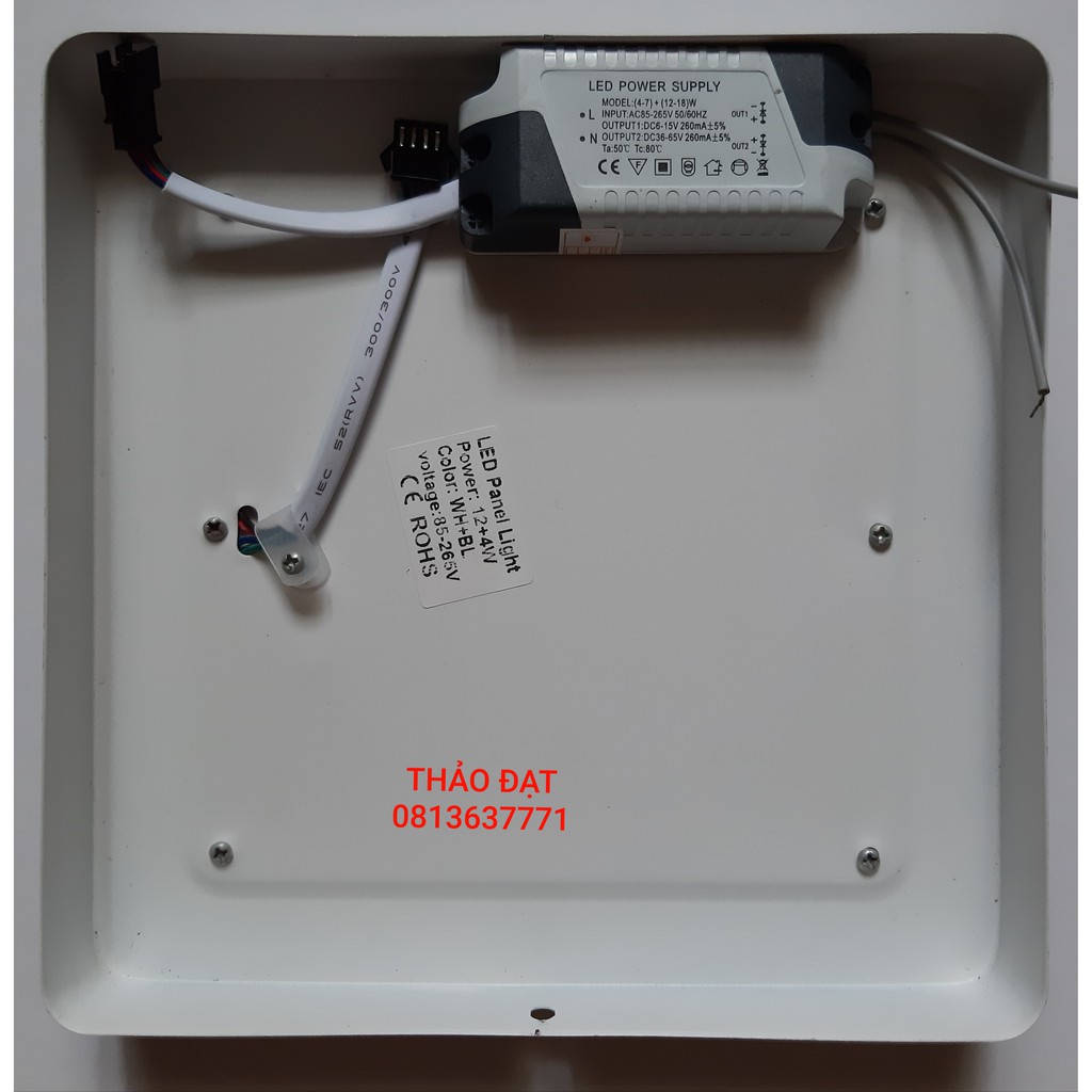 ĐÈN LED ỐP TRẦN VUONG VIỀN XANH DƯƠNG 3 CHẾ ĐỘ MÀU: 12W+4W