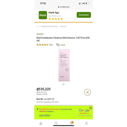 Nước hoa hồng cấp ẩm sáng da Hanskin Real Complexion Hyaluron Essence Toner