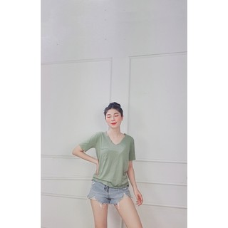 [Ảnh Thật] Áo thun cổ tim form rộng dáng basic chất thun cotton mịn