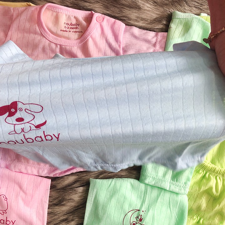 Bộ Noubaby cotton giấy màu cộc tay cài vai cho bé 2-15kg chất mát mẻ co giãn màu sắc nhẹ nhàng BBShine – BVN027