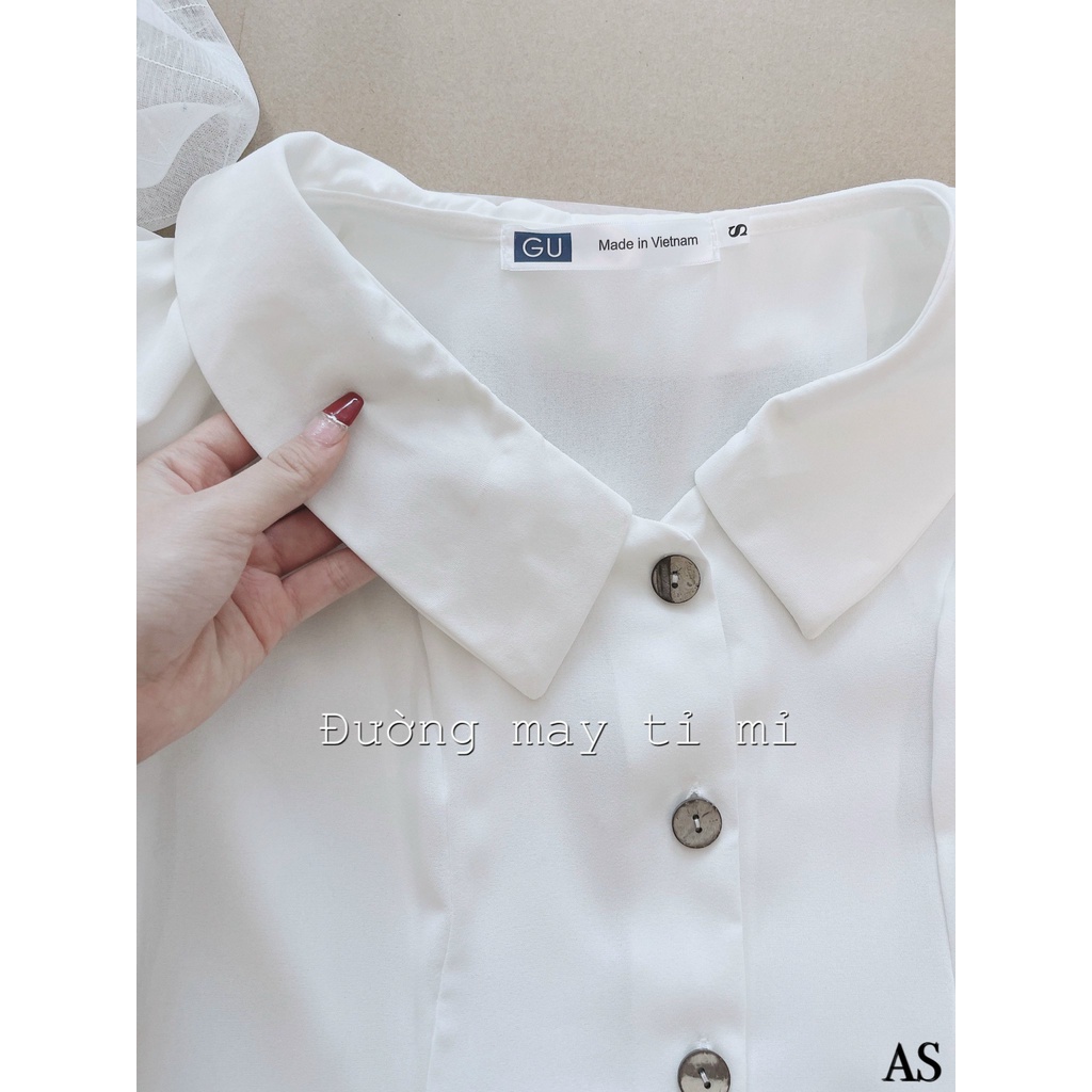 Áo somi tay bồng cúc dừa sơ mi trắng gu đũi mền dày dặn-Minxy shop | BigBuy360 - bigbuy360.vn