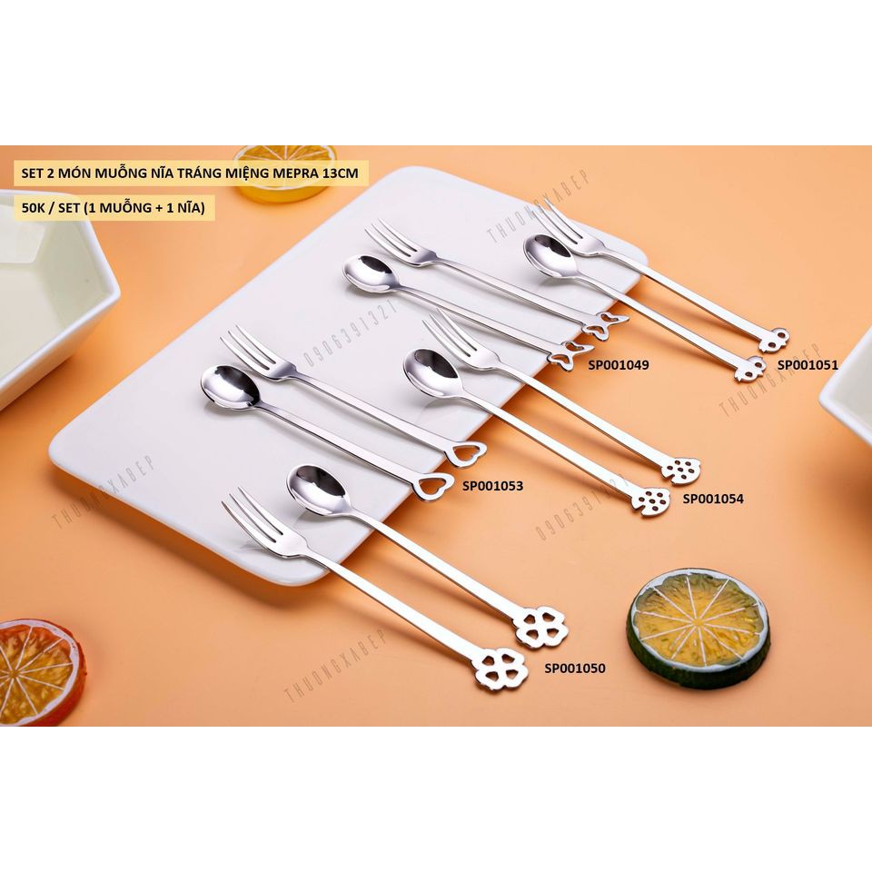 BỘ 2 MÓN MUỖNG NĨA TRÁNG MIỆNG KIỂU DÁNG XINH XẮN 13CM - THƯƠNG HIỆU MEPRA (ITALY)