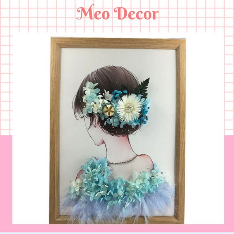 ♥ Tranh hoa khô handmade độc đáo làm quà tặng - tranh " phía sau một cô gái" khổ a4♥- có nhận làm theo mẫu yêu cầu