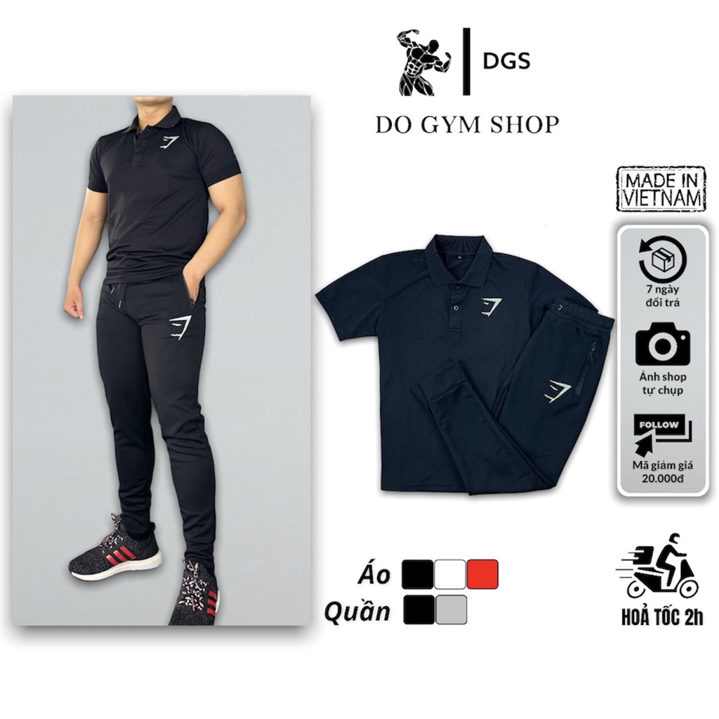 Bộ đồ nam tập gym DO GYM SHOP bộ thể thao áo polo, quần thun dài