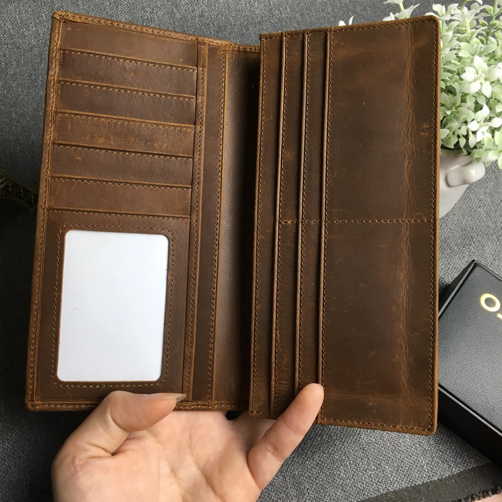VÍ CẦM TAY DA BÒ GẤP GỌN