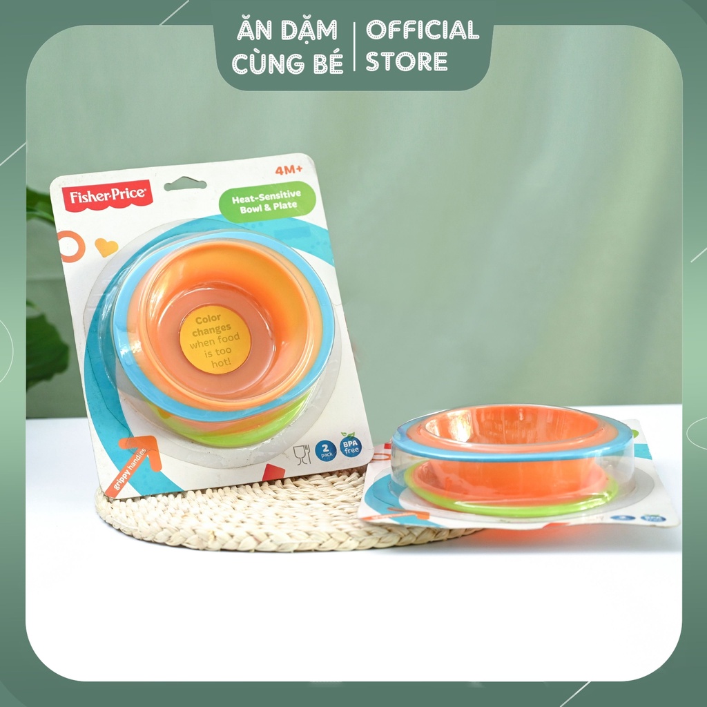 Bộ bát đĩa ăn dặm cơm an toàn cho bé báo nóng Fisher Price Mỹ chính hãng