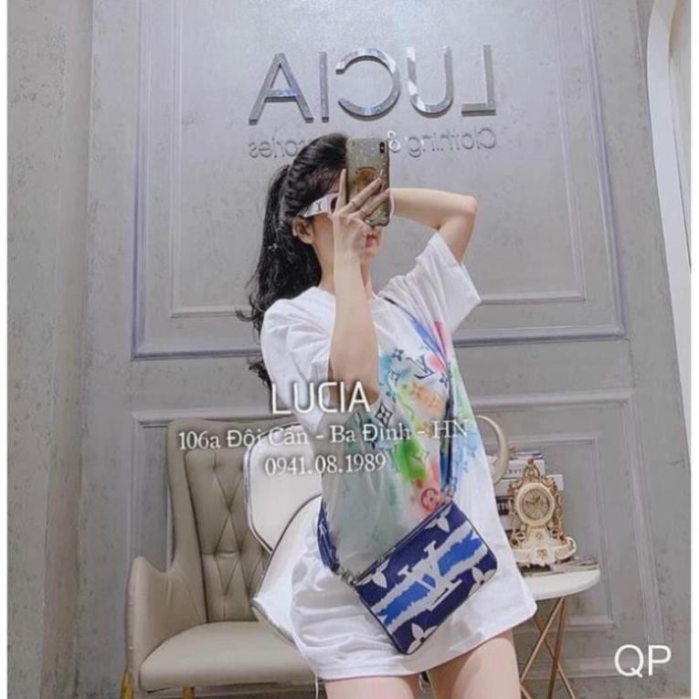 ! Áo phông nữ form rộng unisex - Áo thun nữ LV loang cổ tròn tay lỡ . New * ˇ