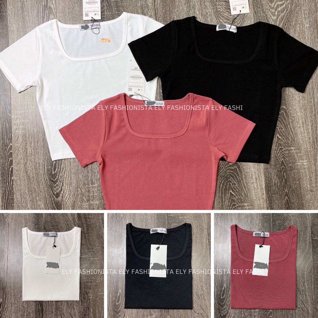 Áo croptop cổ vuông nữ ELY  thun ôm body tanktop 3 lỗ cộc tay cao cấp nhiều màu đen trắng tím nâu hồngELY218